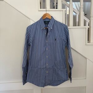 Ralph Lauren Men's Blue Striped Button Down Custom Fit Shirt size S